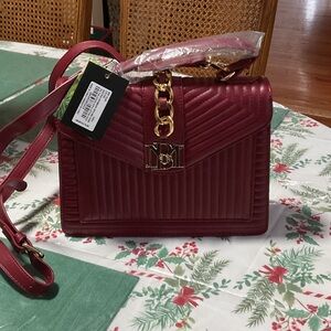 Badgley Mischka Elegant Burgundy Quilted Shoulder Bag